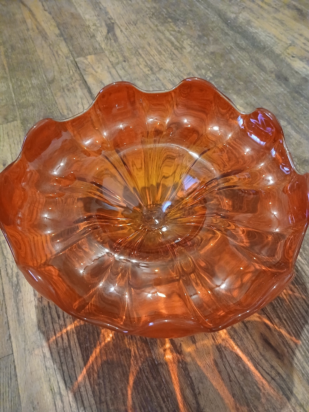 Retro Vibrant Red Orangish And Yellow Vintage Large Bowl Crimped Edge
